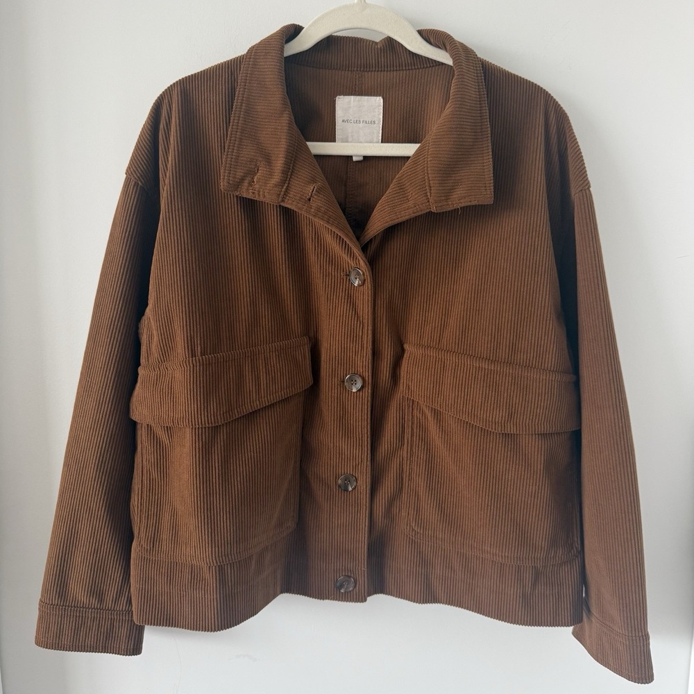 Anthropologie Avec Les Filles Brown Corduroy Cropped Button-Down Shirt Jacket XL
